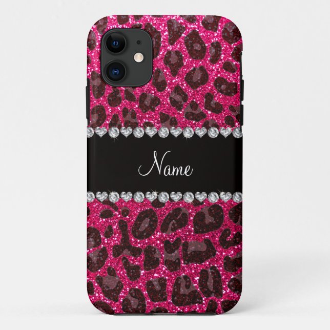 Individuelle Name Rose Rosa Glitzer Leopard Druck Case-Mate iPhone Hülle (Rückseite)