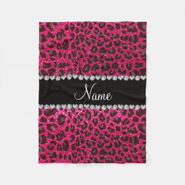 Individuelle Name Rose Rosa Glitzer Leopard Druck Fleecedecke (Vorderseite)