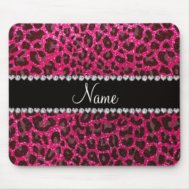 Individuelle Name Rose Rosa Glitzer Leopard Druck Mousepad (Vorne)
