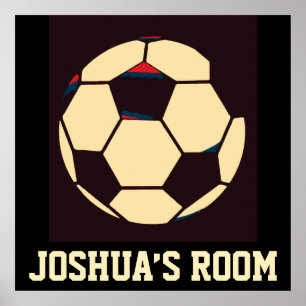 Individuelle Name Rot-Creme Black Soccer Ball Room Poster