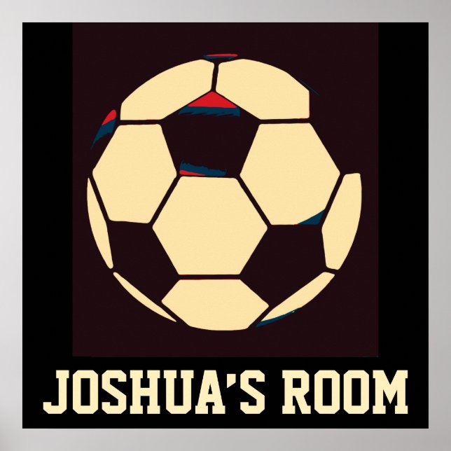 Individuelle Name Rot-Creme Black Soccer Ball Room Poster (Vorne)
