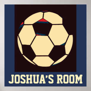 Individuelle Name Rot-Creme Black Soccer Ball Room Poster