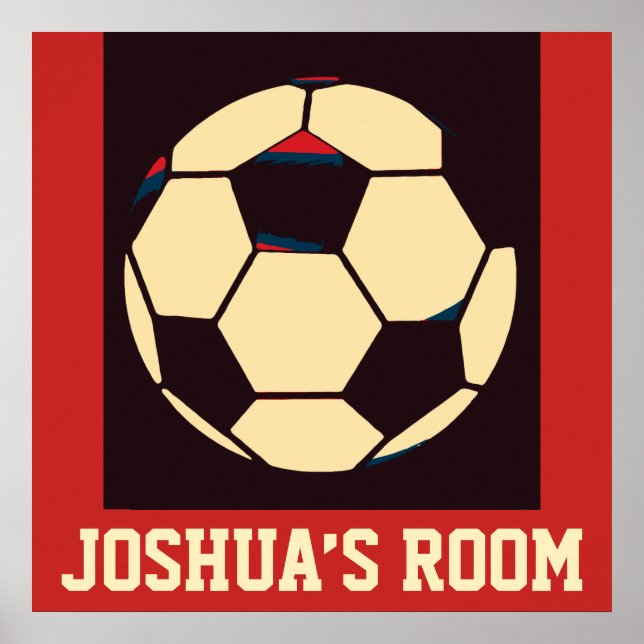 Individuelle Name Rot-Creme Black Soccer Ball Room Poster (Vorne)