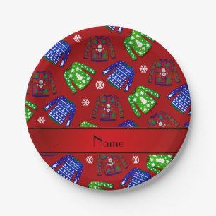 Individuelle Name Rot hässliche Weihnachtspulli Pappteller