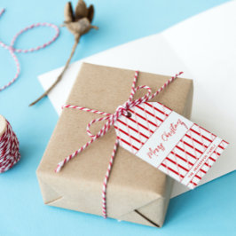 Individuelle Name | Rote und rosa Streifen | Frohe Geschenkanhänger