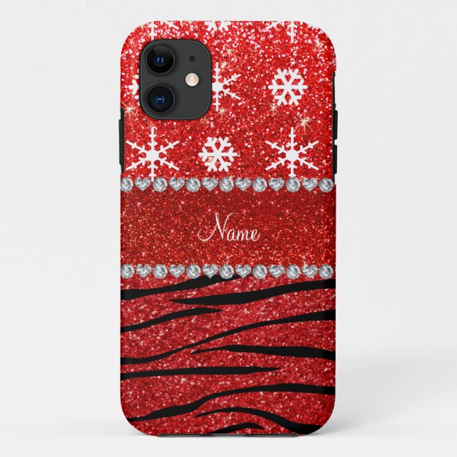 Individuelle Name Roter Glitzer Zebra Schneeflocke Case-Mate iPhone Hülle (Rückseite)