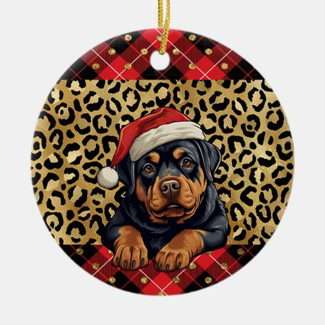 Individuelle Name Rottweiler Hund Weihnachtsmannmü Keramik Ornament (Vorne)