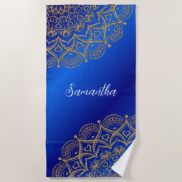 Individuelle Name Royal Blue und Gold Mandala Eleg Strandtuch