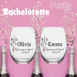 Individuelle Name, Rustikale Blume Bow, Bridesmädc Weinglas Ohne Stiel
