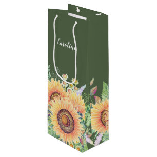 Individuelle Name Rustikale Sonnenblumen Hochzei Geschenktüte Für Weinflaschen