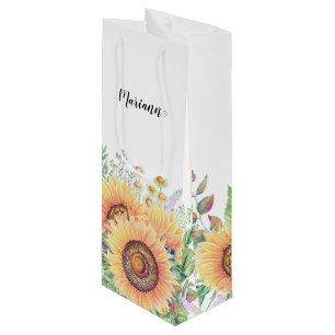 Individuelle Name   Rustikale Sonnenblumen Hochzei Geschenktüte Für Weinflaschen