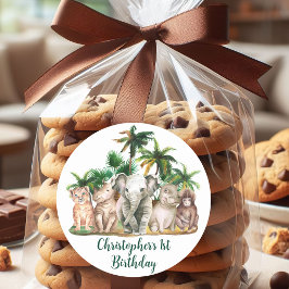 Individuelle Name Safari Tiere Palmen Bäume Runder Aufkleber