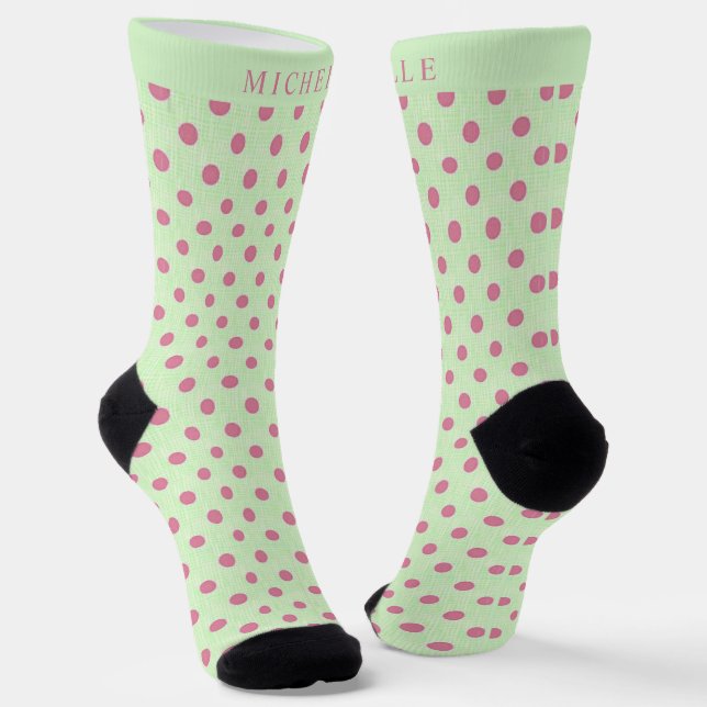 Individuelle Name Sage Green Pink Crew Socken (Gewinkelt)