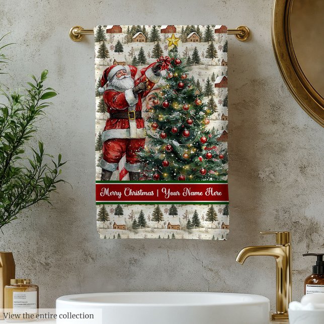 Individuelle Name Santa Claus Badetuch Geschenk Se Badhandtuch Set (Chic Santa Claus Christmas Bath Towel Set)