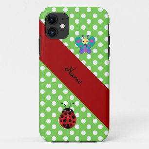 Individuelle Name-Schmetterling-Grüne Polka-Punkte Case-Mate iPhone Hülle