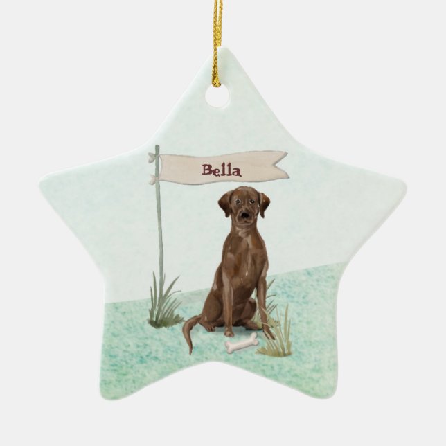 Individuelle Name Schokolade Labrador Haustier Hun Keramik Ornament (Vorne)