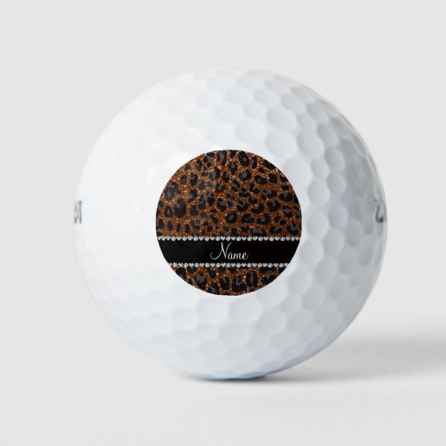 Individuelle Name Schokoladenbraun Glitzer Leopard Golfball (Vorderseite)