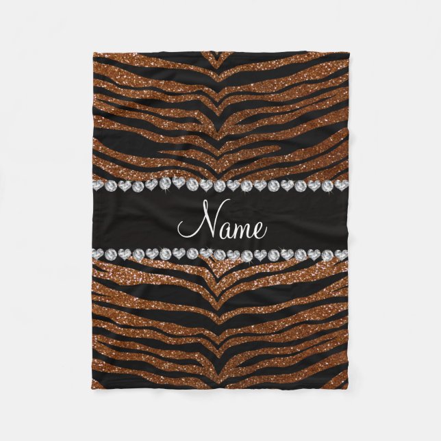 Individuelle Name Schokoladenbraun Glitzer Tigerst Fleecedecke (Vorderseite)