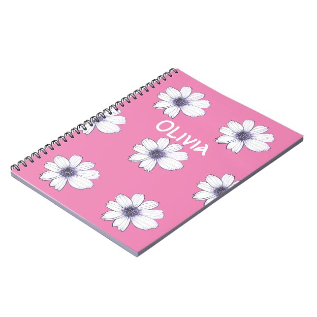 Individuelle Name Schönes Blume-Rosa-Design Notebo Notizblock (Linke Seite)