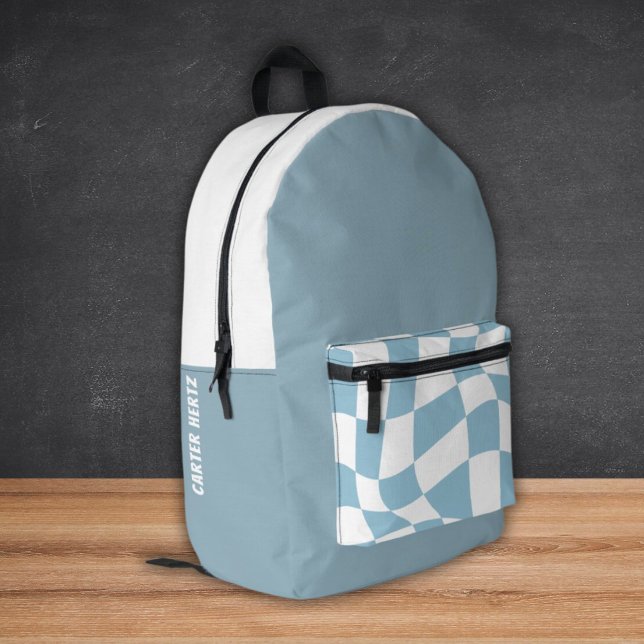 Individuelle Name School Backpacks - Blue Checked Bedruckter Rucksack (Custom Name School Backpacks)