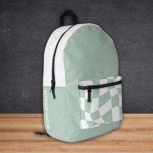 Individuelle Name School Backpacks - Sage Checked Bedruckter Rucksack