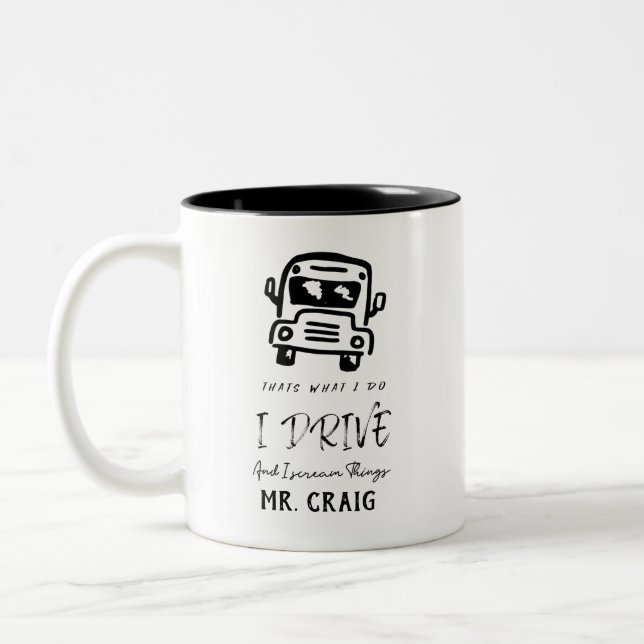 individuelle Name School Busfahrer Geschenk Zweifarbige Tasse (Links)