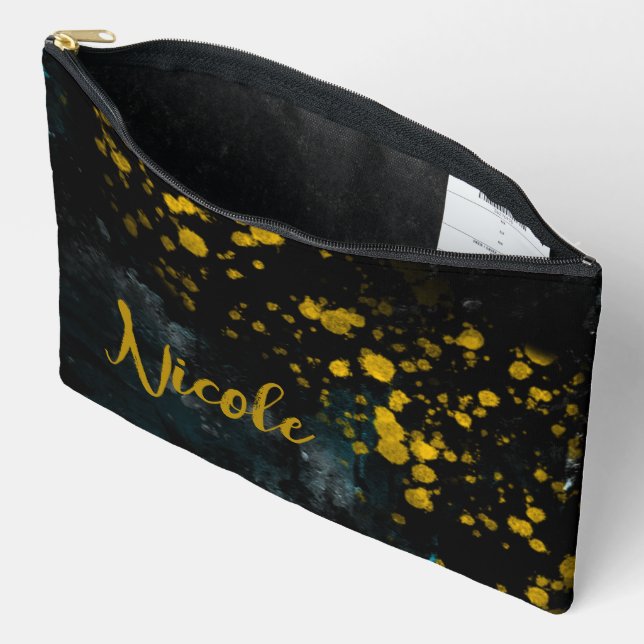 Individuelle Name Schwarz Gelb Wasserfarben Flüssi Zubehörtasche (Offen)