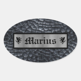 Individuelle Name Schwarz & Silberdrachenskala/Ski Ovaler Aufkleber
