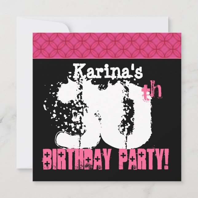 individuelle Name Schwarz-weiß Pink 30. Geburtstag Einladung (Vorderseite)