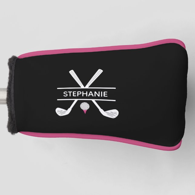 Individuelle Name Schwarz-weiß rosa Golf Headcover (Vorderseite)