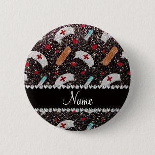 Individuelle Name Schwarzer Glitzer Krankenschwest Button
