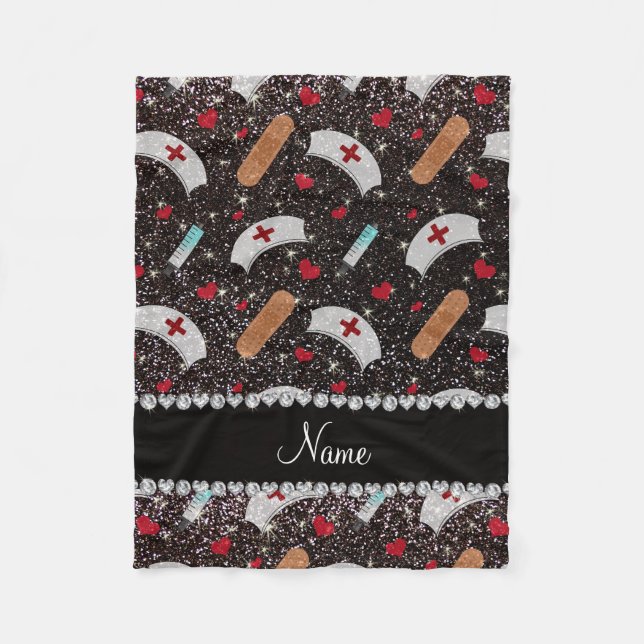 Individuelle Name Schwarzer Glitzer Krankenschwest Fleecedecke (Vorderseite)