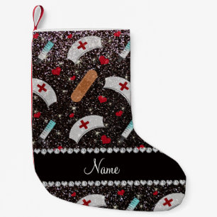 Individuelle Name Schwarzer Glitzer Krankenschwest Kleiner Weihnachtsstrumpf