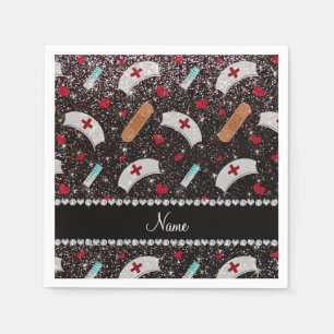 Individuelle Name Schwarzer Glitzer Krankenschwest Serviette