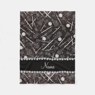 Individuelle Name, schwarzer Glitzer Lacrosse Fleecedecke