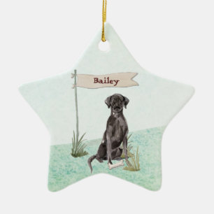 Individuelle Name Schwarzes Labor Keramik Ornament