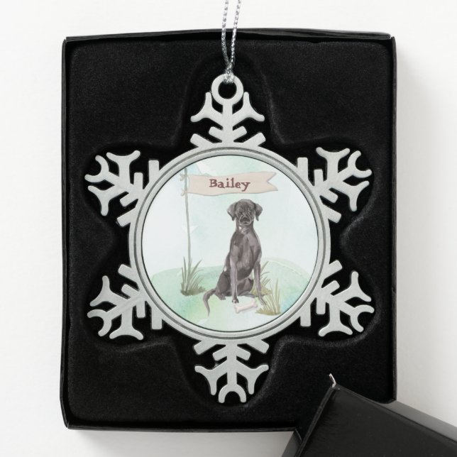Individuelle Name Schwarzes Labor Schneeflocken Zinn-Ornament (Box)