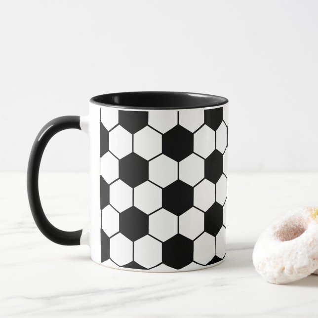Individuelle Name Schwarzweißball-Muster Tasse (Mit Donut)