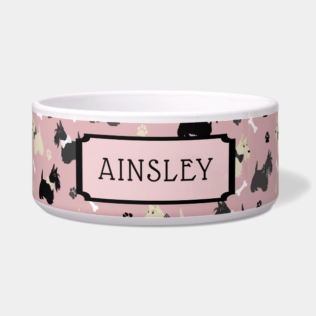 individuelle Name Scottish Terrier Pattern Pink Napf (Vorderseite)