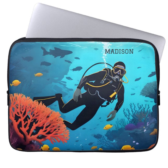Individuelle Name Scuba Diver Laptopschutzhülle (Vorderseite)