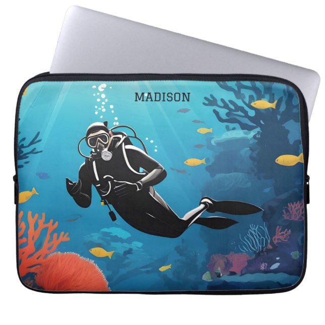 Individuelle Name Scuba Diver Laptopschutzhülle (Vorderseite)