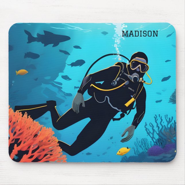 Individuelle Name Scuba Diver Mousepad (Vorne)