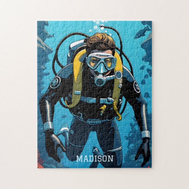 Individuelle Name Scuba Diver Puzzle (Vertikal)