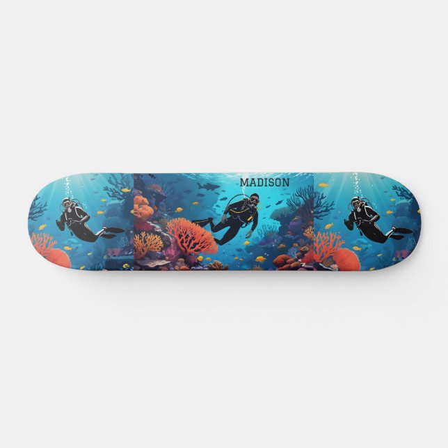 Individuelle Name Scuba Diver Skateboard (Horizontal)