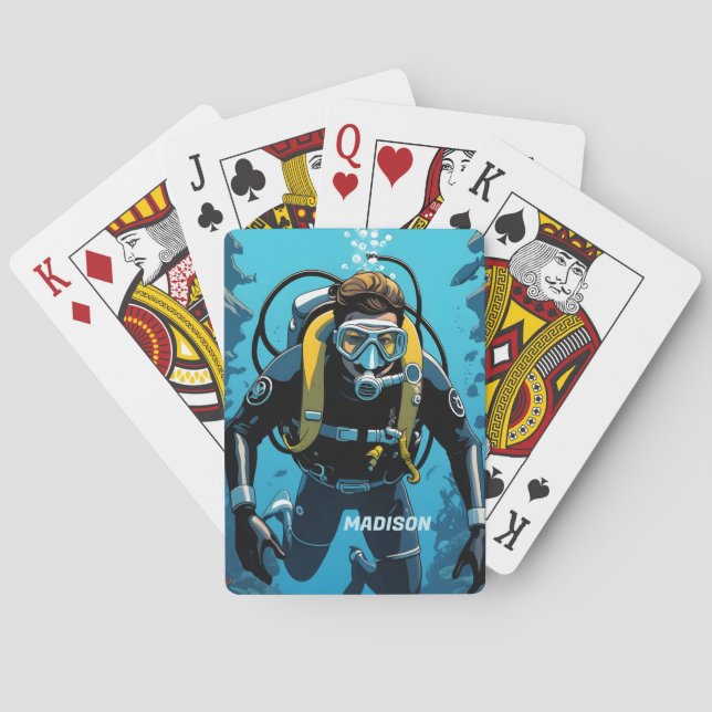 Individuelle Name Scuba Diver Spielkarten (Rückseite)