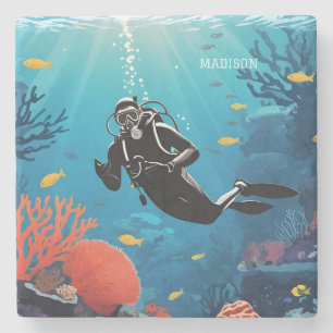 Individuelle Name Scuba Diver Steinuntersetzer