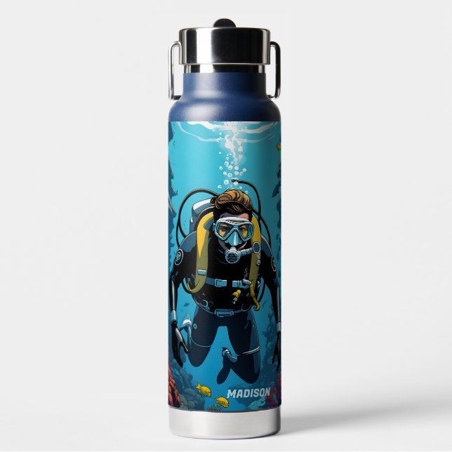 Individuelle Name Scuba Diver Trinkflasche (Vorderseite)