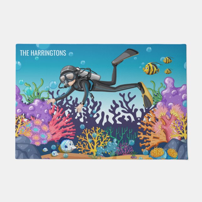 individuelle Name Scuba Diver Türmatten Fußmatte (Vorderseite)