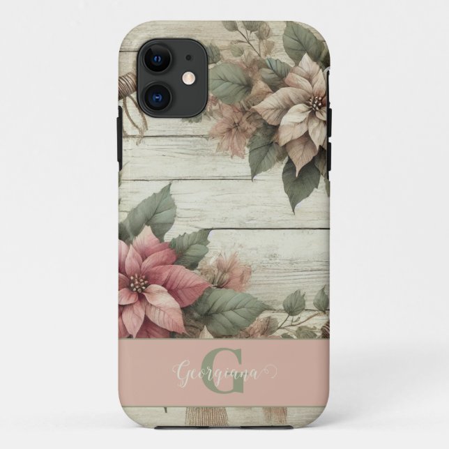Individuelle Name Shabby Chic Pastel Poinsettias G Case-Mate iPhone Hülle (Rückseite)