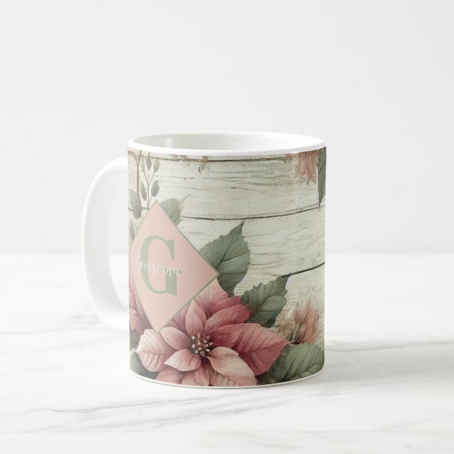 Individuelle Name Shabby Chic Pastel Poinsettias G Kaffeetasse (Vorderseite Links)